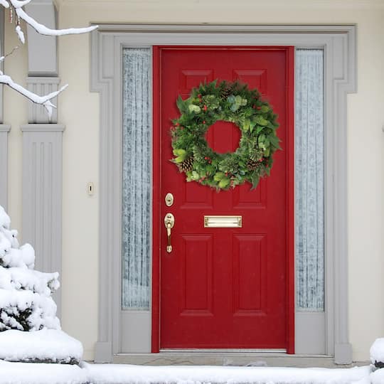 6 Pack: 24" Pine, Cones & Red Berries Wreath